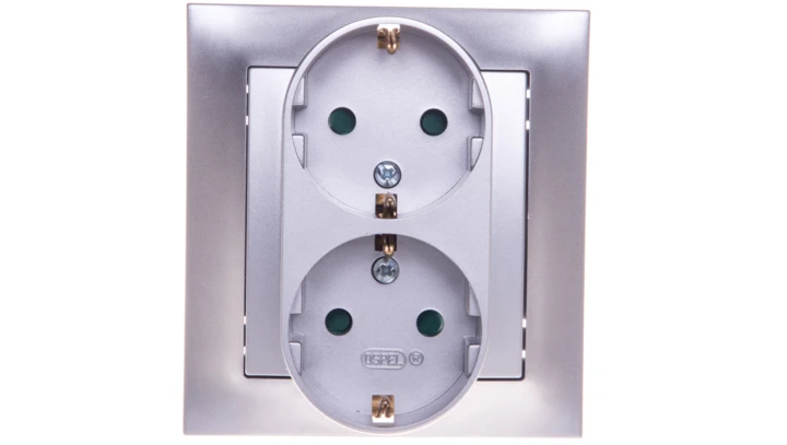 IMPRESJA Gniazdo podwójne z/u Schuko z przesłonami srebrne GP-2YSP/18