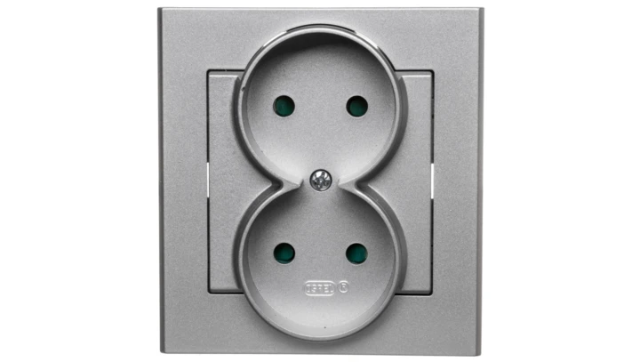 SONATA Gniazdo podwójne b/u z przesłonami srebro mat GP-2RP/38