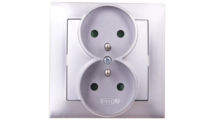 IMPRESJA Gniazdo podwójne z/u z przesłonami srebrne GP-2YZP/18