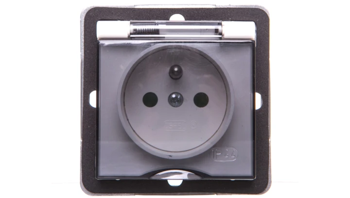 IMPRESJA Gniazdo bryzgoszczelne z/u IP44 z przesłonami klapka przezroczysta ecrue GPH-1YZP/m/27/d