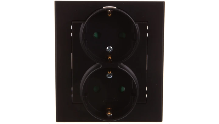SONATA Gniazdo podwójne z/u Schuko z przesłonami czarny metalik GP-2RSP/33