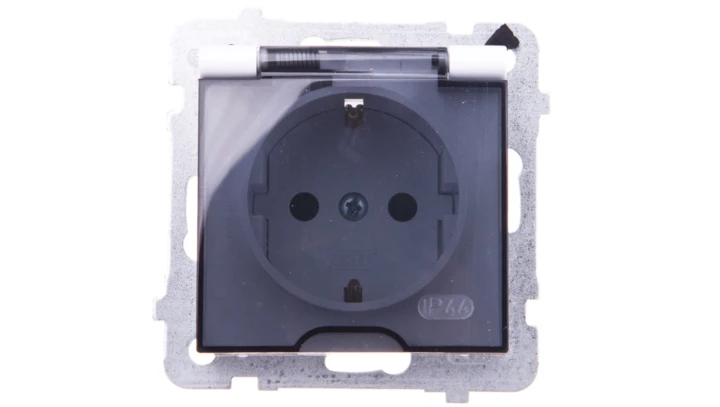 AS Gniazdo bryzgoszczelne z/u Schuko IP44 z przesłonami klapka przezroczysta białe GPH-1GSP/m/00/d