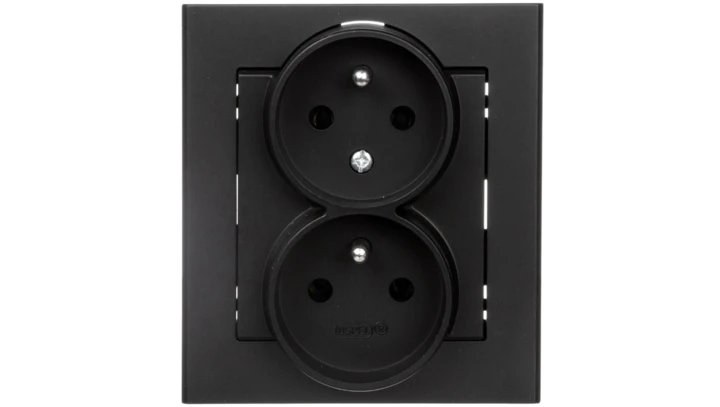SONATA Gniazdo podwójne z/u z niezmiennością faz czarny metalik GP-2RC/33