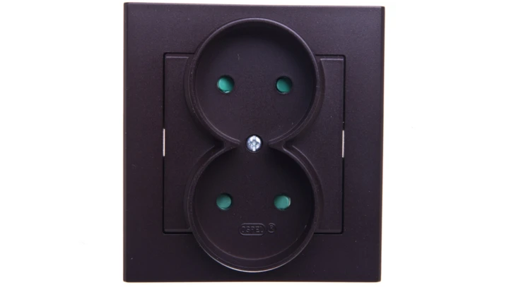 SONATA Gniazdo podwójne b/u z przesłonami czekoladowy metalik GP-2RP/40