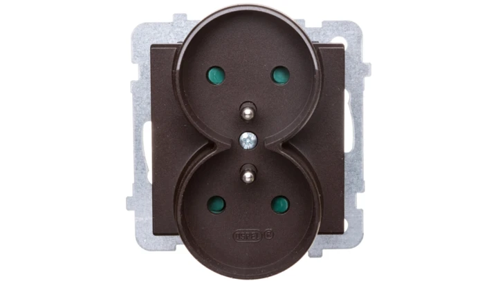 SONATA Gniazdo podwójne z/u z przesłonami czekoladowy metalik GP-2RRZP/m/40