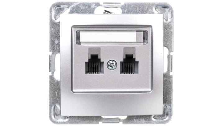 IMPRESJA Gniazdo telefoniczne podwójne RJ11 równoległe srebrne GPT-2YR/m/18