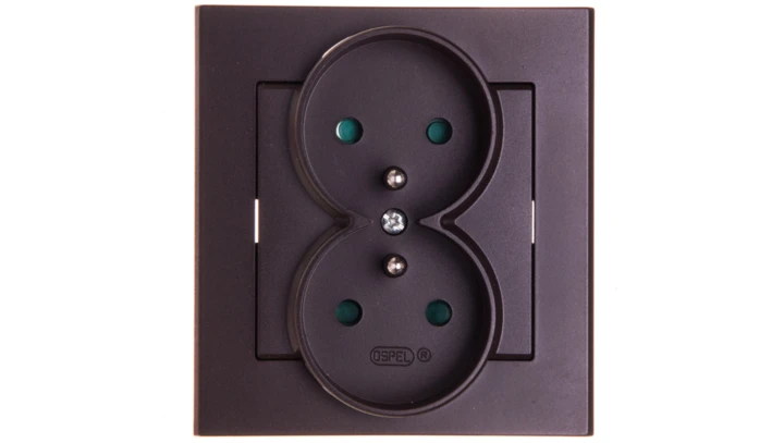 SONATA Gniazdo podwójne z/u z przesłonami czekoladowy metalik GP-2RZP/40