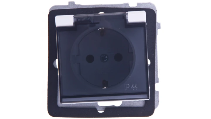 SONATA Gniazdo bryzgoszczelne z/u Schuko IP44 klapka przezroczysta białe GPH-1RS/m/00/d