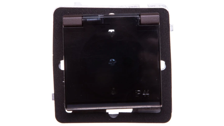 SONATA Gniazdo bryzgoszczelne z/u Schuko IP44 z przesłonami klapka przezroczysta czekoladowy metalikGPH-1RSP/m/40/d