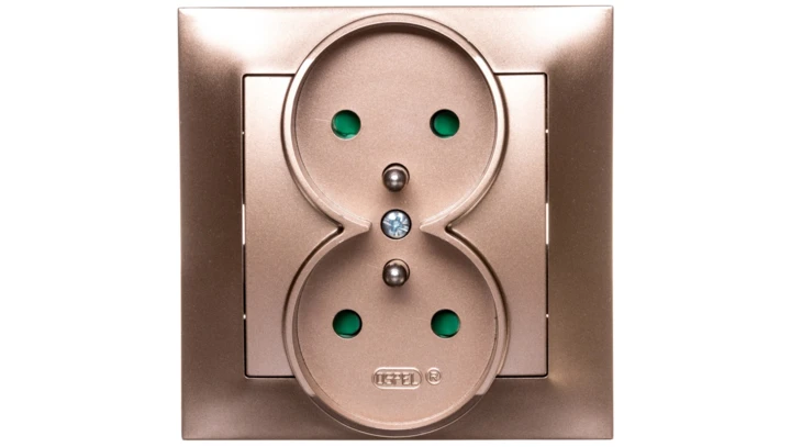 IMPRESJA Gniazdo podwójne z/u z przesłonami złoty metalik GP-2YZP/28