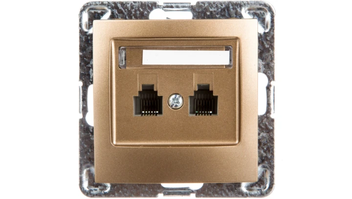 IMPRESJA Gniazdo telefoniczne podwójne RJ11 niezależne złoty metalik GPT-2YN/m/28