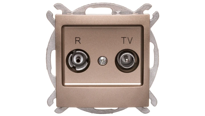 IMPRESJA Gniazdo antenowe RTV przelotowe 10dB złoty metalik GPA-10YP/m/28