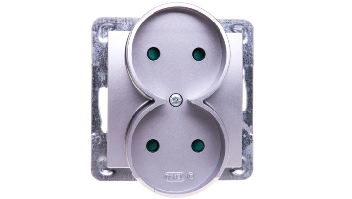 IMPRESJA Gniazdo podwójne b/u z przesłonami srebrne GP-2YRP/m/18