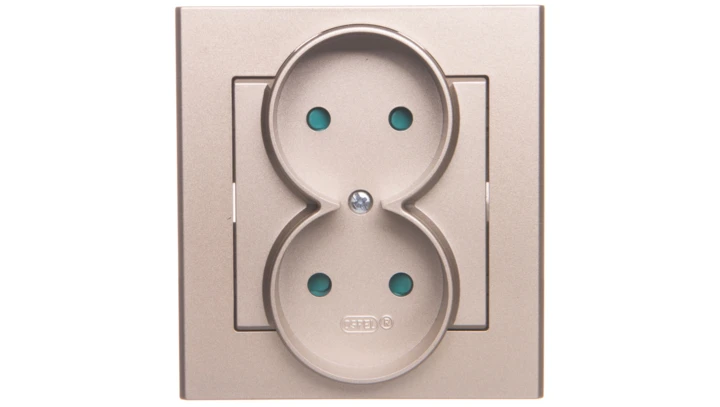 SONATA Gniazdo podwójne b/u z przesłonami szampański złoty GP-2RP/39