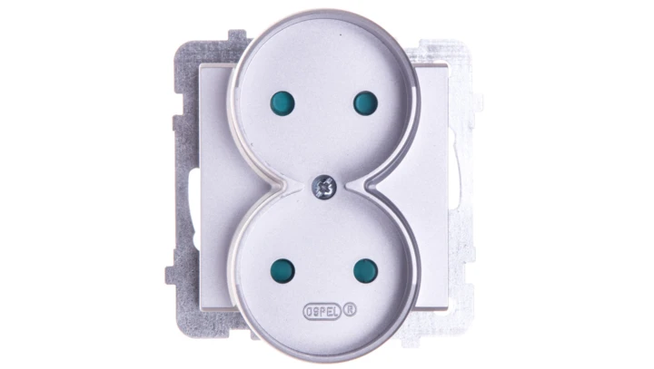 SONATA Gniazdo podwójne b/u z przesłonami srebro mat GP-2RRP/m/38