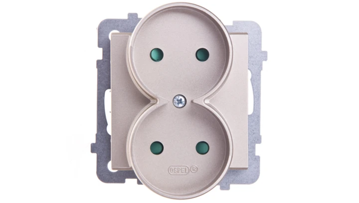 SONATA Gniazdo podwójne b/u z przesłonami szampański złoty GP-2RRP/m/39