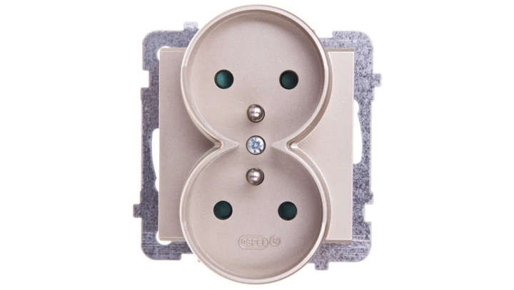 SONATA Gniazdo podwójne z/u z przesłonami szampański złoty GP-2RRZP/m/39