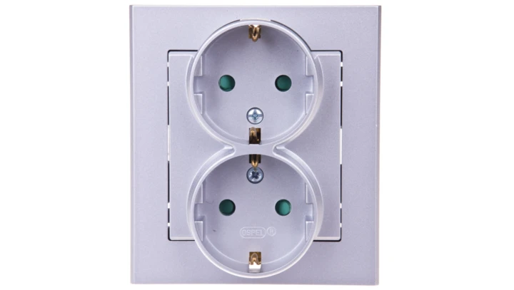 SONATA Gniazdo podwójne z/u Schuko z przesłonami srebro mat GP-2RSP/38