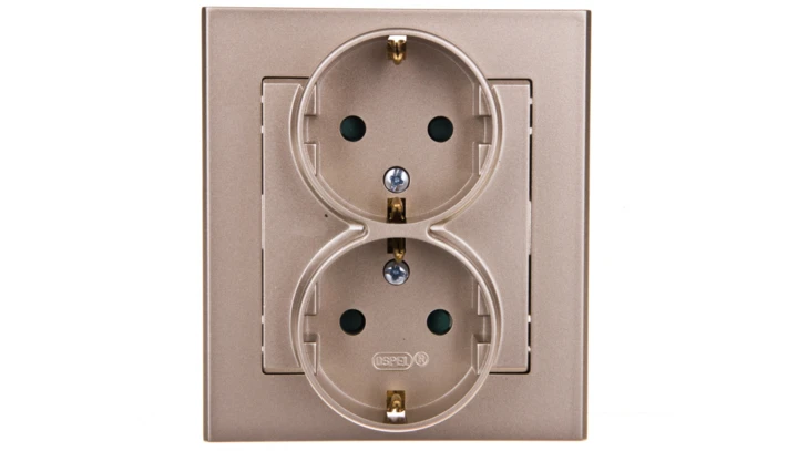 SONATA Gniazdo podwójne z/u Schuko z przesłonami szampański złoty GP-2RSP/39