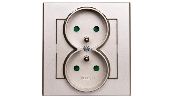 SONATA Gniazdo podwójne z/u z przesłonami szampański złoty GP-2RZP/39