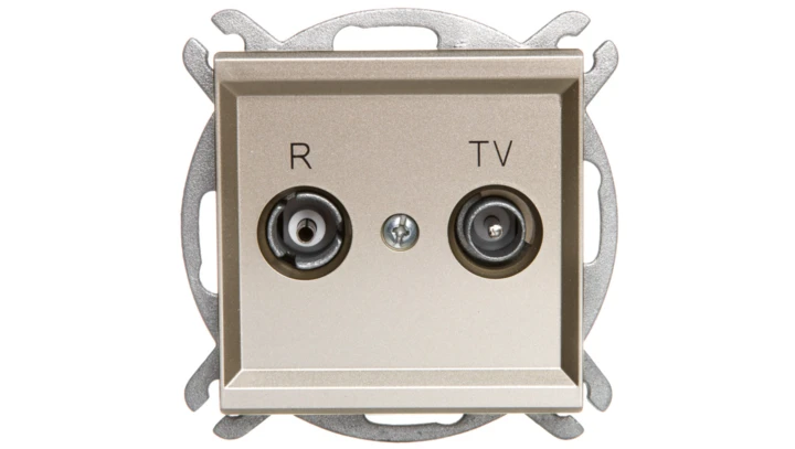 SONATA Gniazdo antenowe RTV przelotowe 10dB szampański złoty GPA-10RP/m/39