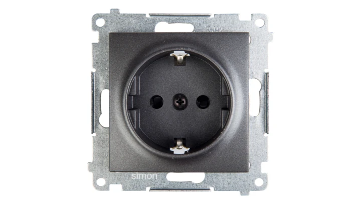 Simon 54 Gniazdo pojedyncze SCHUKO z/u 16A IP20 z przesłoną torów, szybkozłącza, antracyt DGSz1CZ.01/48