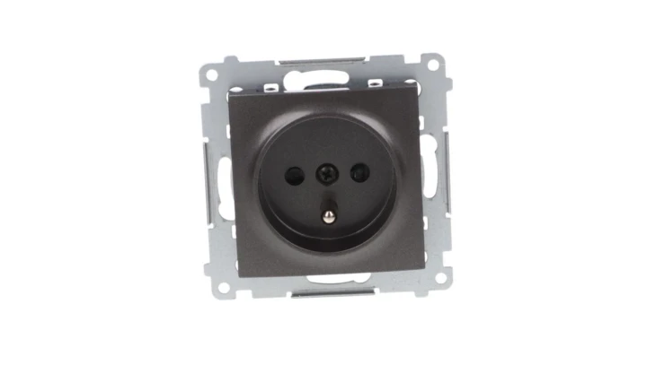 Simon 54 Gniazdo pojedyncze z/u 16A IP20 z przesłoną torów, szybkozłącza, antracyt DGZ1CZ.01/48
