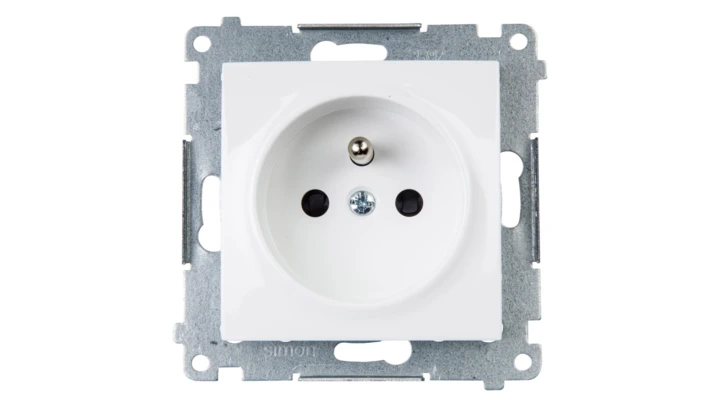 Simon 54 Gniazdo pojedyncze z/u 16A IP20 z przesłoną torów białe DGZ1Z.01/11
