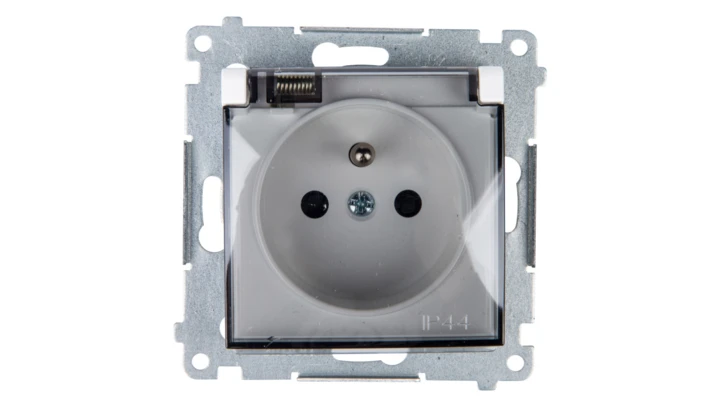 Simon 54 Gniazdo bryzgoszczelne z/u IP44 z klapką transparentną białe DGZ1BUZ.01/11A