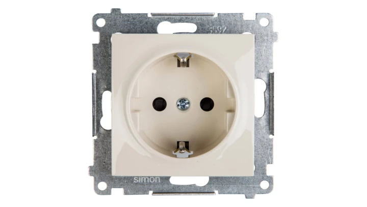 Simon 54 Gniazdo pojedyncze SCHUKO z/u 16A IP20 z przesłoną torów kremowe DGSz1Z.01/41
