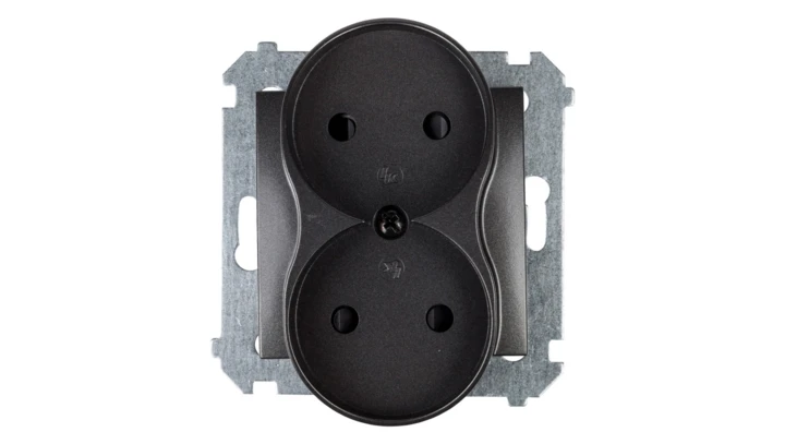 Simon 54 Gniazdo podwójne b/u 16A IP20 z przesłoną torów antracyt DG2MZ.01/48