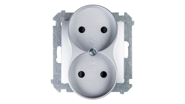 Simon 54 Gniazdo podwójne b/u 16A IP20 srebrny mat DG2MZ.01/43