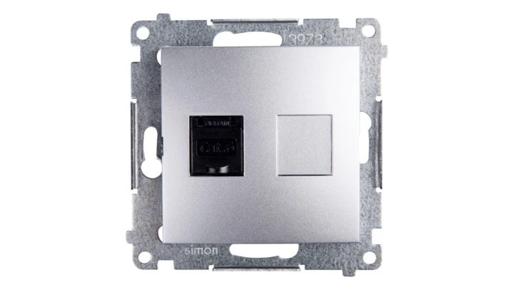 Simon 54 Gniazdo komputerowe pojedyncze RJ45 kat.6 z przesłoną srebrny mat D61.01/43