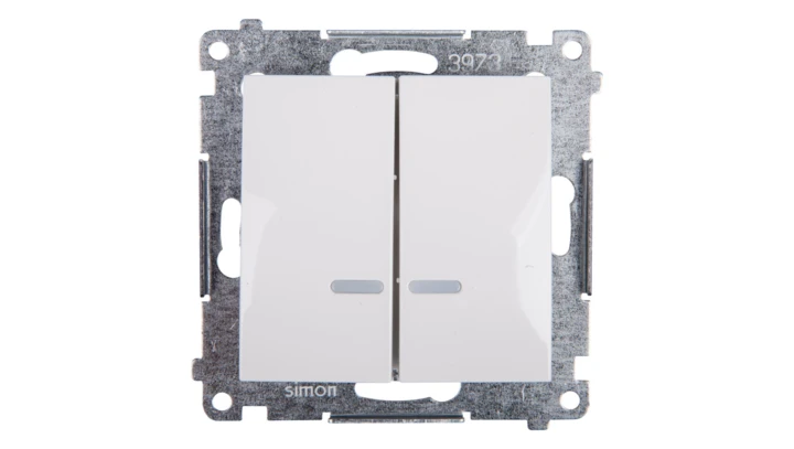 Simon 54 Łącznik bryzgoszczelny świecznikowy IP44 z podświetleniem, szybkozłącza, biały DW5BL.01/11