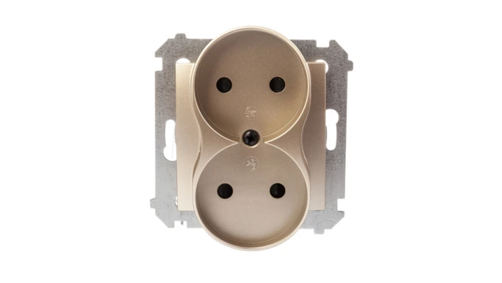 Simon 54 Gniazdo podwójne b/u 16A IP20 złoty mat DG2MZ.01/44