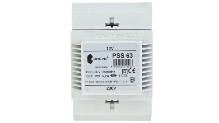 Transformator 1-fazowy modułowy bezpieczeństwa PSS 63 230/ 12V 5,2A, na szynę DIN, IP30, Ta 40, 16012-9976