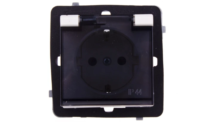 SONATA Gniazdo bryzgoszczelne z/u Schuko IP44 klapka przezroczysta ecru GPH-1RS/m/27/d