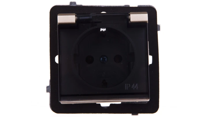 SONATA Gniazdo bryzgoszczelne z/u Schuko IP44 klapka przezroczysta szampański złoty GPH-1RS/m/39/d