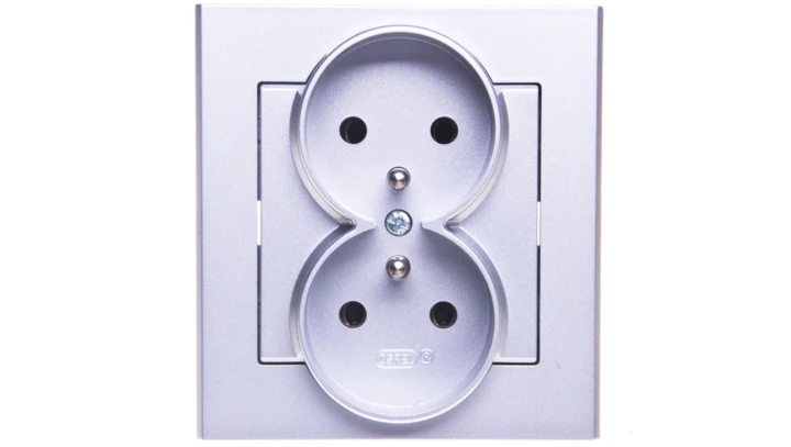 SONATA Gniazdo podwójne z/u srebro mat GP-2RZ/38