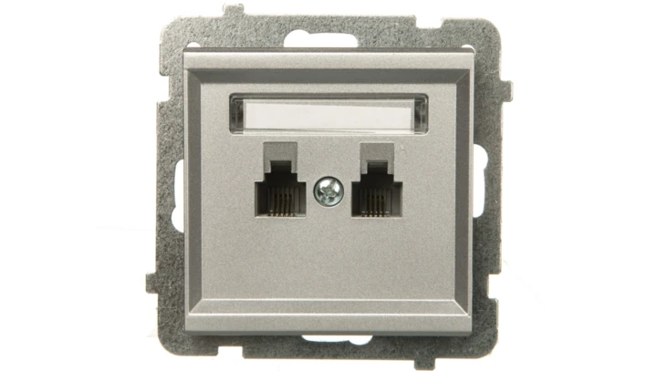 SONATA Gniazdo telefoniczne podwójne RJ11 równoległe srebro mat GPT-2RR/m/38