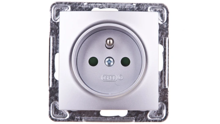 IMPRESJA Gniazdo pojedyncze z/u z przesłonami srebrne GP-1YZP/m/18