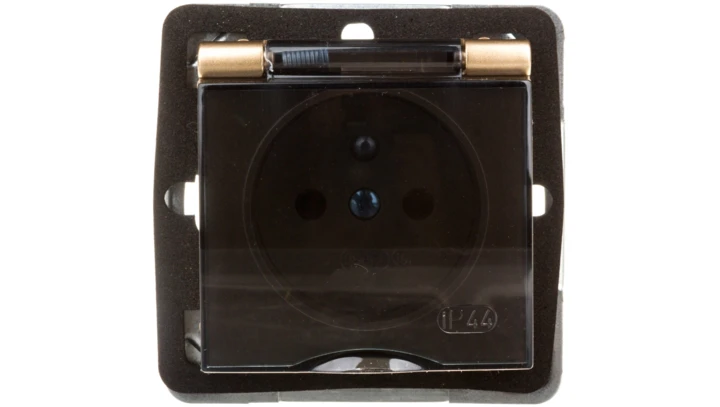 IMPRESJA Gniazdo bryzgoszczelne z/u IP44 klapka przezroczysta złoty metalik GPH-1YZ/m/28/d