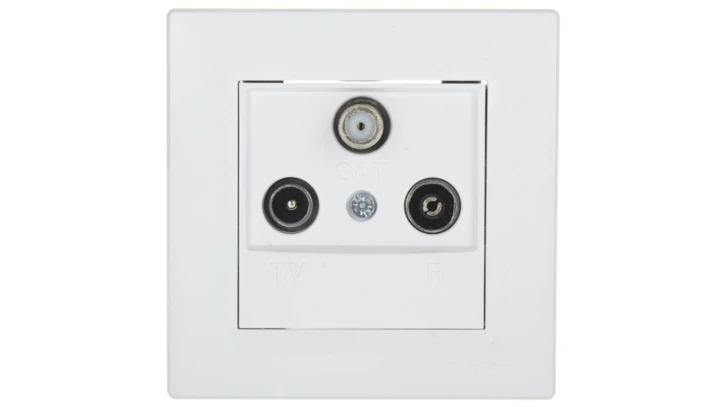 Gniazdo antenowe Asfora RTV-SAT przelotowe 4dB białe z ramką EPH3500221