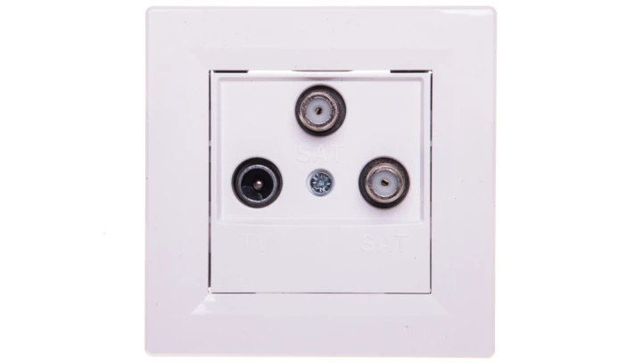 Gniazdo antenowe Asfora TV-SAT-SAT końcowe 1dB białe z ramką EPH3600121