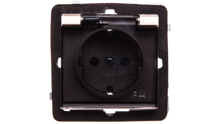 SONATA Gniazdo bryzgoszczelne z/u Schuko IP44 z przesłonami klapka przezroczysta szampański złoty GPH-1RSP/m/39/d