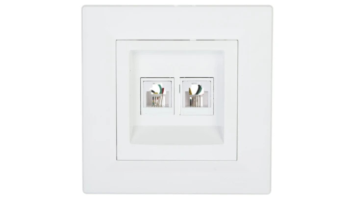 Gniazdo telefoniczne Asfora podwójne 2xRJ11 białe z ramką EPH4200121