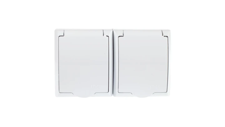 FALA Gniazdo hermetyczne podwójne z/u Schuko IP44 klapka biała GNH-2HS/00/w