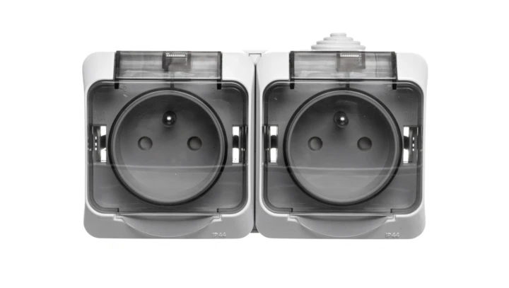 Cedar Plus Gniazdo hermetyczne podwójne z/u 16A IP44 szare WDE000624