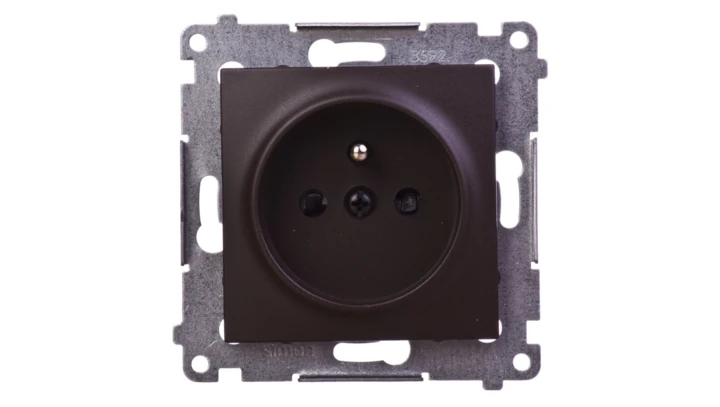 Simon 54 Gniazdo pojedyncze z/u 16A IP20 z przesłoną torów brąz mat DGZ1Z.01/46