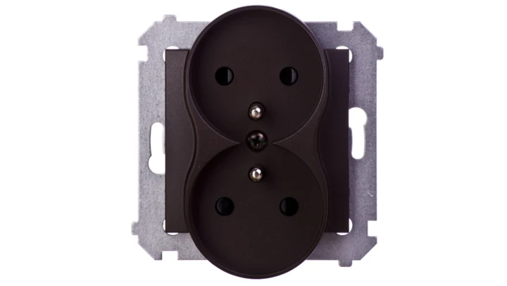 Simon 54 Gniazdo podwójne z/u 16A IP20 z przesłoną torów brąz mat DGZ2MZ.01/46